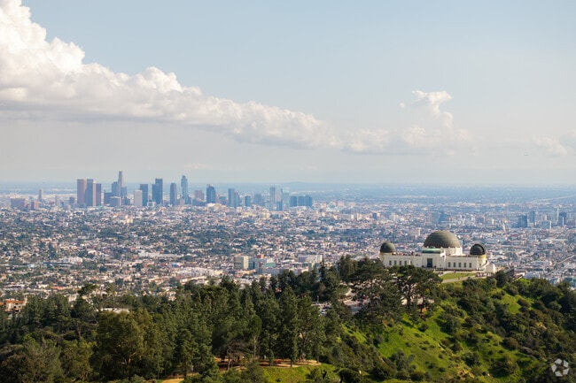 View of the city skyline and the Griffith Observatory.