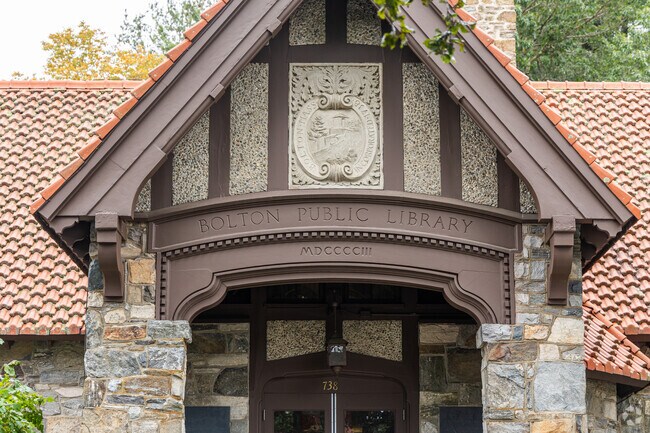 The Bolton Public Library is a beautiful stone building located in the town center of Bolton.