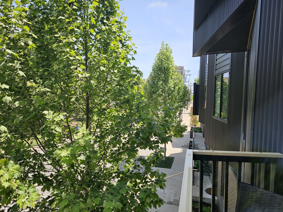 Balcony, street view - from living room. - 627 Couch Dr