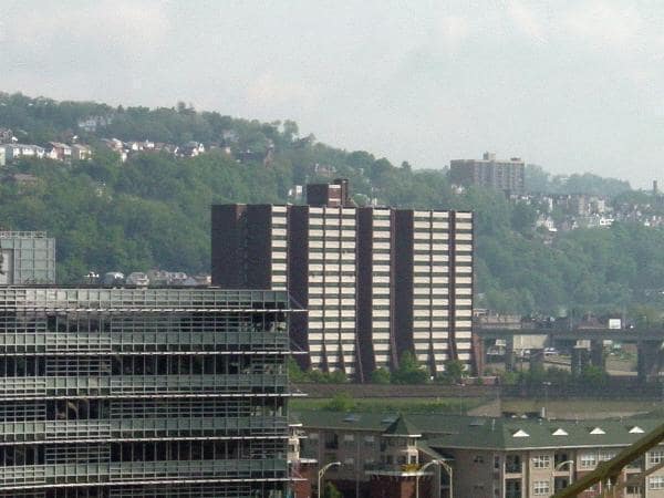View to the Northeast from across the Allegheny River - North Side  Apartments