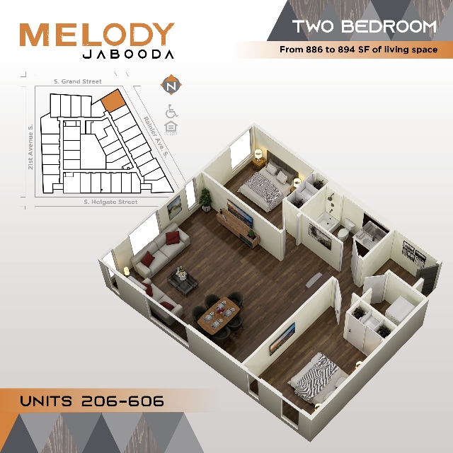 2-Bed A squared 206-606 - Melody Jabooda Apartments