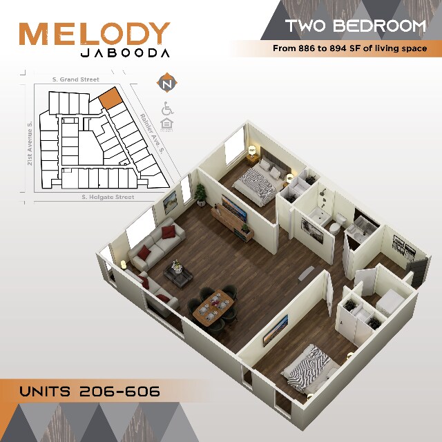 2-Bed A squared 206-606 - Melody Jabooda Apartments