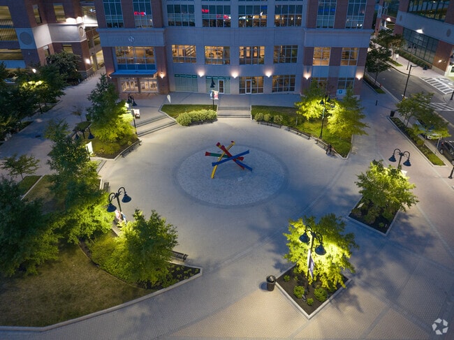 The Metro Centre at Owings Mills, MD is well-lit at night for locals.