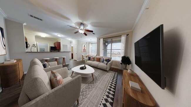 Spacious Living Room and Kitchen - Sixteen50 at Lake Ray Hubbard Apartments