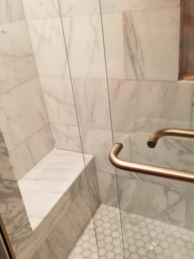 Shower bench, rain shower head - 501 Dunbar Ave