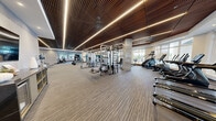 Located at 1333 S Ocean Blvd in Pompano Beach, Florida, this upscale fitness center offers a spacious, single-floor layout encompassing a generously sized training environment designed to accommodate a full range of workout disciplines. The facility is defined by its striking architectural ceiling — a slatted wood panel design with integrated linear LED lighting — which lends a warm, contemporary ambiance throughout the main workout floor.

The primary exercise area is extensively equipped with a comprehensive selection of strength training machines, cable systems, free weights, benches, and weight racks, all arranged with ample spacing for comfortable use. Along one side, a row of True-brand treadmills and cardio machines lines the perimeter, benefiting from large windows that invite abundant natural light and views of the surrounding greenery.

A dedicated functional training zone features a multi-purpose rack system stocked with resistance bands, medicine balls, battle ropes, and a heavy bag, catering to dynamic and high-intensity workouts. A separate studio room offers hardwood flooring, wall-to-wall mirrors, ceiling fans, and spin bikes, making it ideal for cycling classes or group training sessions.

Additional amenities include a wall-mounted television, a beverage and towel service station, full-length mirrors throughout, and a bathroom. The overall design balances high functionality with a refined, modern aesthetic.
