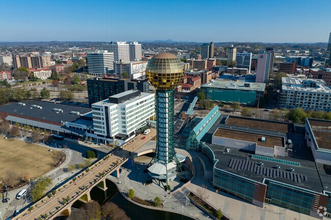 Aerial shot of the views from Old City into the heart of Knoxville.