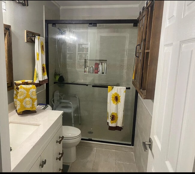 Bathroom with grab bars and new tile - 109 Cedar Ridge Way
