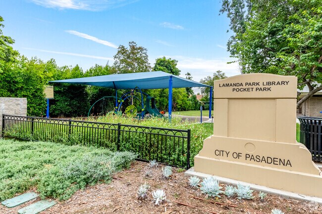 Enjoy the playground just outside the Lamanda Park pocket library.