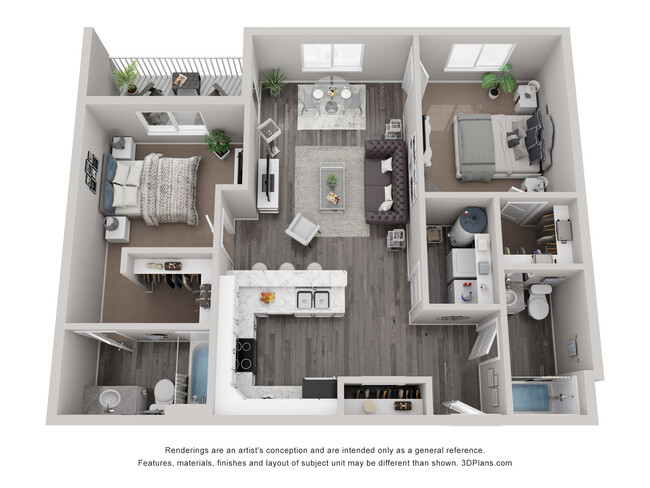 Plano de planta 2 habitaciones 2 baños - Creekside Heights Apartments, LLC