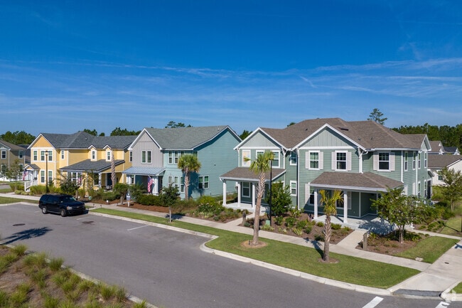A row of two-story single-family homes in the newly built Wildlight community in Yulee.