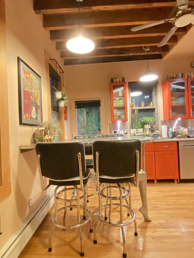 Kitchen with exposed beams with modern appliances, half bathroom attached (1st floor) - 41 Beacon St