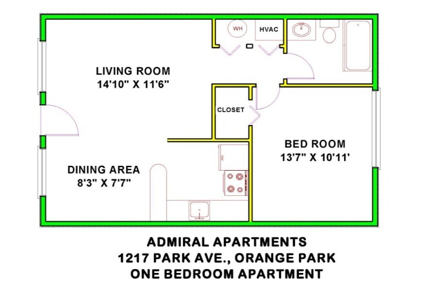 Plano de planta de un apartamento de una habitación - Admiral Apartments