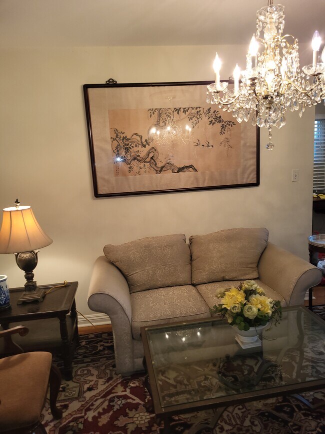 Elegant living room with crystal chandelier - 219 Esperanza Ave
