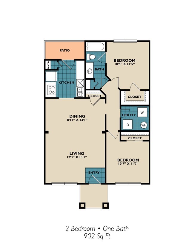 Plano de planta de 2 dormitorios - Rosemont of Highland Gardens