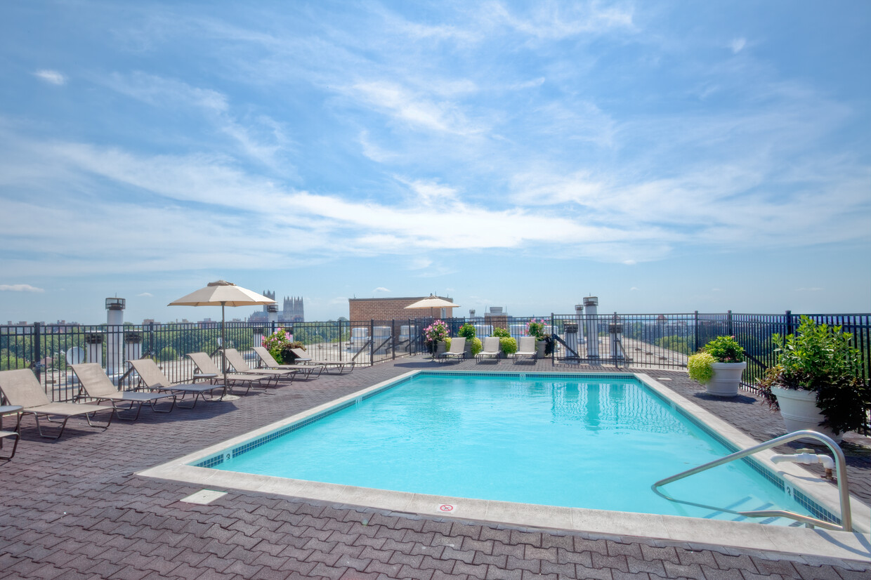 Piscina y terraza en la azotea con asientos de salón - Avalon at Foxhall