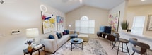 Step into a world of endless possibilities in this exquisitely designed studio apartment at Highland Pointe. This 550 square foot gem is a testament to smart living, where every inch is maximized for comfort and style. The heart of this home is the airy, open-concept living area, where soaring vaulted ceilings and an elegant arched window create a sense of grandeur and flood the space with natural light. The living room seamlessly blends with the dining area, perfect for entertaining or quiet evenings in.

The kitchen is a culinary enthusiast's dream, boasting pristine white cabinetry, modern appliances, and ample counter space. Artistic details like the unique wine rack add character and functionality. The bedroom is a serene retreat, featuring a luxurious upholstered bed frame, chic bedside tables, and a full-length mirror that enhances the sense of space. Vibrant artwork throughout the apartment infuses energy and personality into every room.

High-end finishes, including ceiling fans and recessed lighting, elevate the overall ambiance. The bathroom, though not pictured, likely continues the apartment's theme of modern elegance. This thoughtfully crafted space is more than just an apartment; it's a lifestyle choice that speaks to those who appreciate fine design and efficient living. At Highland Pointe, you're not just finding a home, you're embracing a future filled with style, comfort, and endless possibilities.