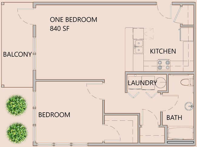 1BR, 1BA - 840SF - Redband Apartments