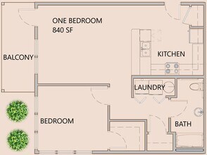 1BR, 1BA - 840SF - Redband Apartments