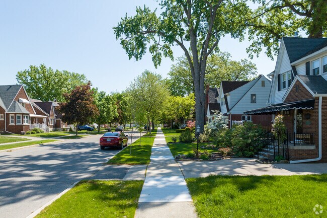 Tree lined sidewalks and beautiful homes in Wyandotte.