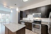 Located at 15955 Frederick Rd in Rockville, MD, this thoughtfully designed one-bedroom residence offers a modern and efficient layout across a single floor. The open-concept kitchen serves as the centerpiece of the home, showcasing rich dark-espresso cabinetry that extends to the ceiling for generous storage, granite countertops, and a full suite of stainless steel appliances including an electric range, built-in microwave, dishwasher, and refrigerator. A substantial kitchen island with a matching granite surface and built-in outlets provides additional prep space and casual seating potential, while elegant pendant lighting overhead adds a refined touch. Light wood-style flooring runs throughout the main living areas, complementing the bright, neutral color palette and contributing to an airy, contemporary feel. The bedroom offers a comfortable, well-proportioned retreat finished with plush carpeting and a large window fitted with blinds that frame outdoor views and allow for an abundance of natural light. A dedicated closet provides practical storage. The clean lines, modern finishes, and efficient use of space throughout create a cohesive and inviting living environment well-suited for comfortable everyday living.