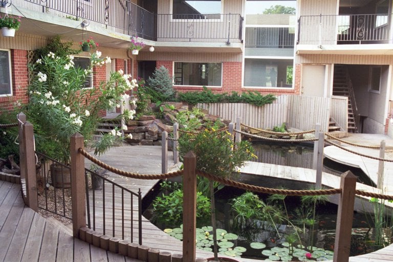 interior koi pond - Casa Rosa Apartments