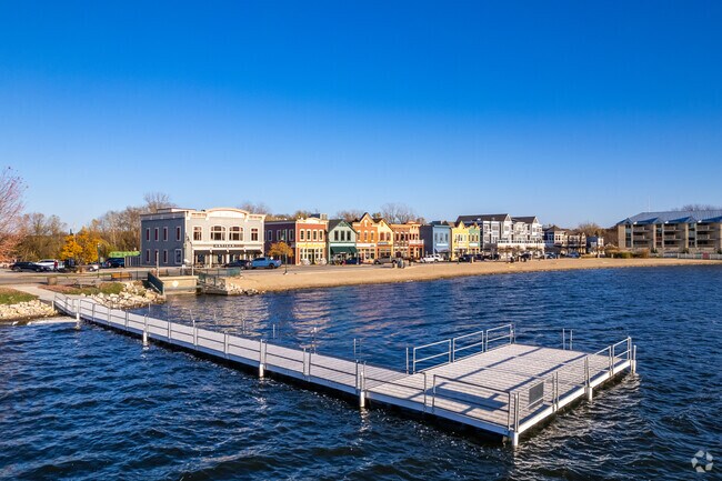 Lakefront Park features a dock for fishing and lake access.