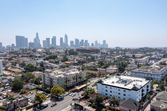 Aerial View with Context to DTLA - 301 N Alvarado St