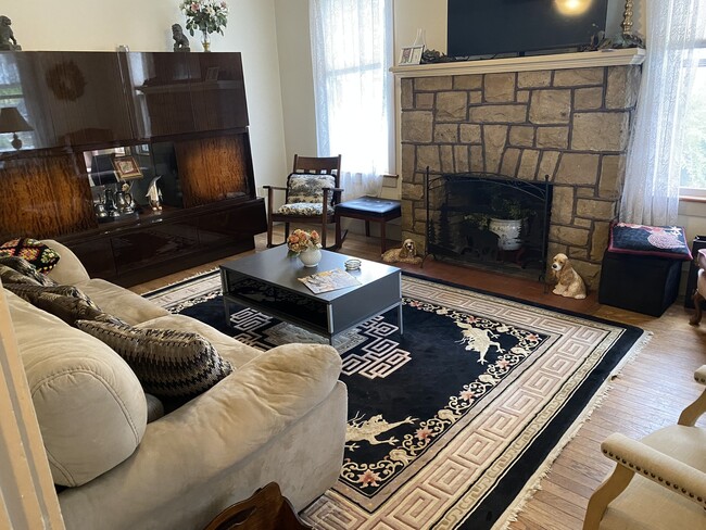 Modern living room with cozy couch and smart TV - 227 E Lamb St