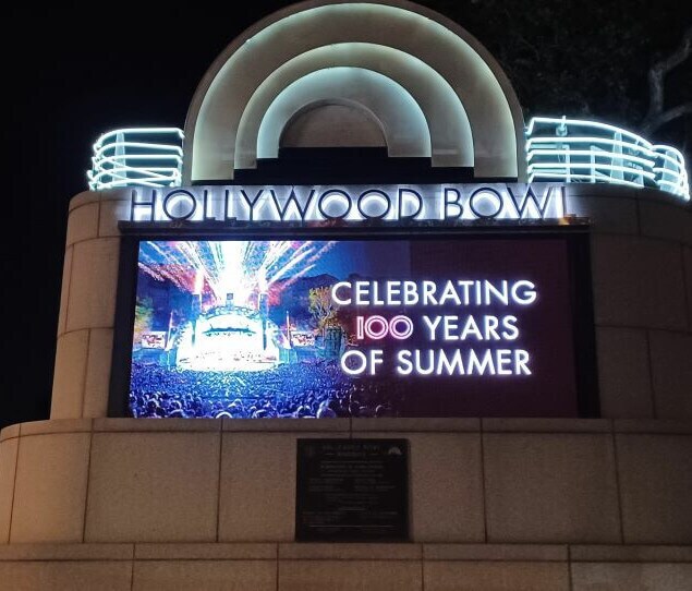 The Hollywood Bowl lighting up the night sky