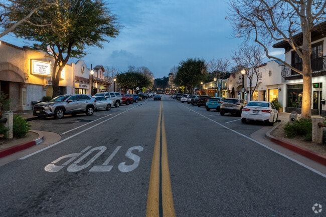 Main Street is lit up nicely at night in Newhall.