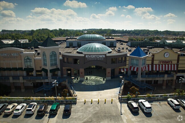 Main Entrance to Rivertown Crossings with lots of shops located in Grandville, Michigan.