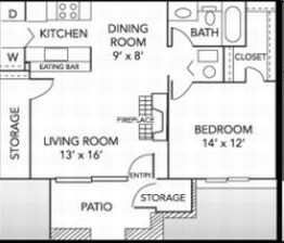 Perrys Crossing Apartment Homes – 1 Bedroom, 1 Bath 767 sq. ft.