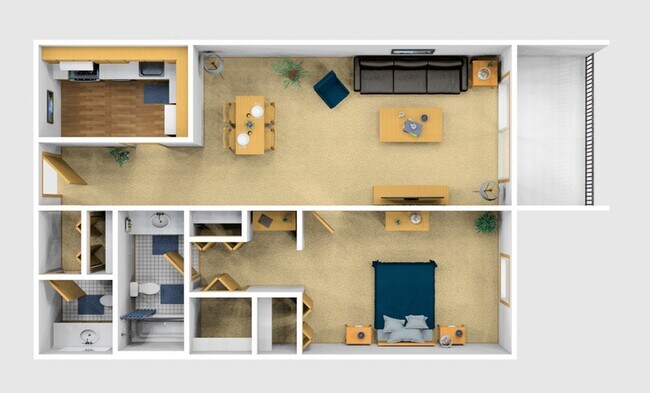 Apartamento de un dormitorio amueblado con vista 3D - Falport Corl