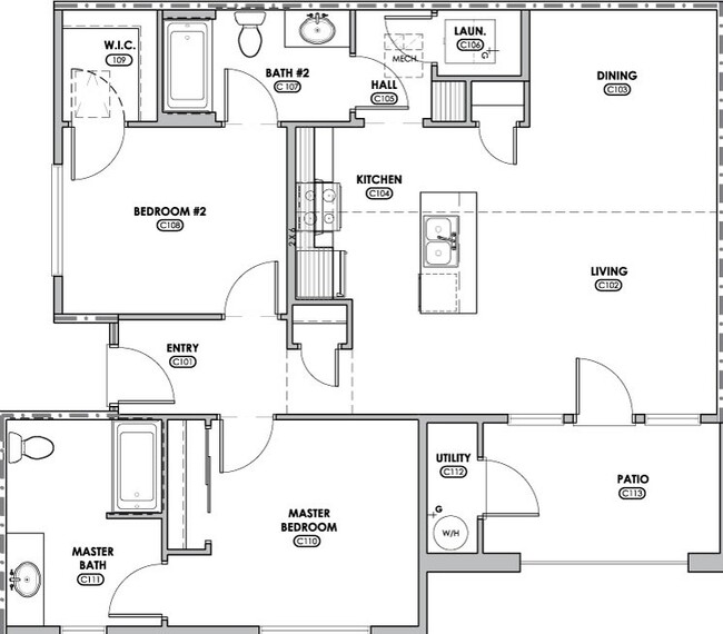 Plano de planta 2x2c - Luxe Apartments