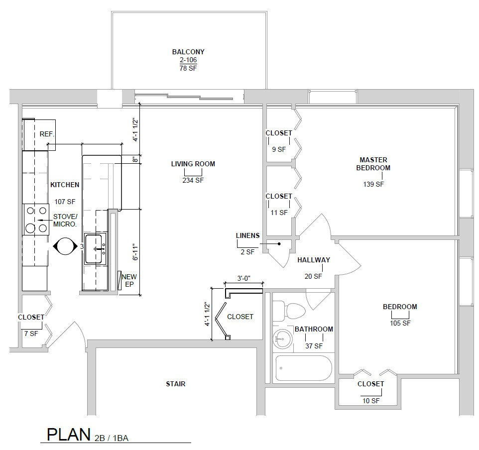 Skyview Terrace (in-unit washer/dryer) – 2 Bed/ 1 Bath Blcny