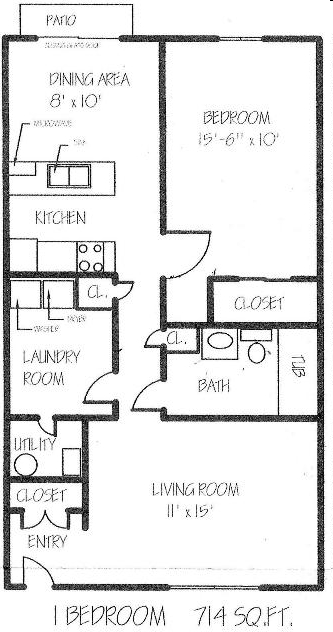 1HAB/1BA Plano de planta - Canal Place Apartments