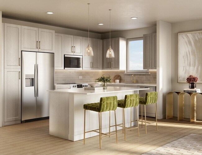 Apartamentos de concepto abierto con isla de cocina, cocina moderna y áreas de estar conectadas, diseñadas para una mayor fluidez y flexibilidad en el día a día. - Modera Walsh Heights