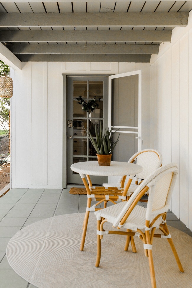 View of front door and private patio area - 9457 El Tejado Rd