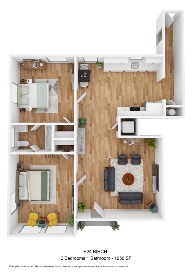 E24-BIRCH 2X1-1050SF-3D Floorplan.jpg - The Gardens