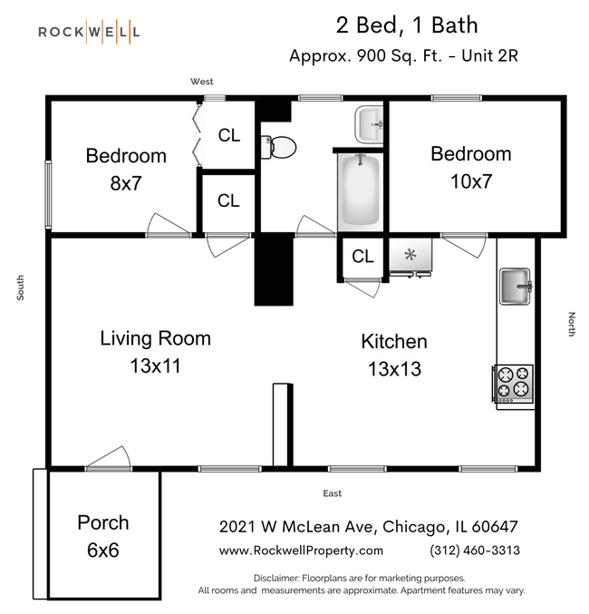2B con terraza - Plano de planta - Mclean 2021 W