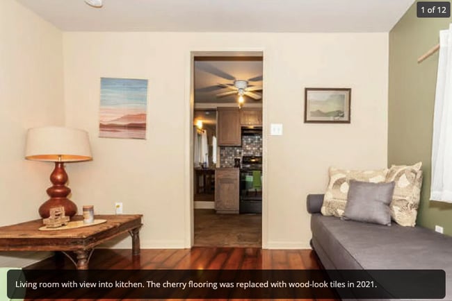 Main living area with view to kitchen. Sliding barn door recently added. - 815 Gunter St