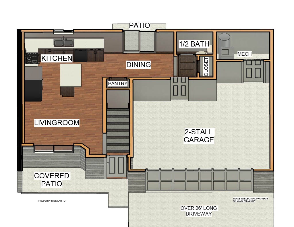 Main Level - 3D Floor Plan - 3001 S Broek Dr