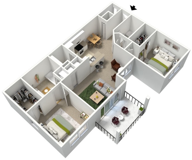 Palms - 2B2B - Queen - 1068 Sq Ft - 3D Furnished.jpg - Palms at Wyndtree Apartments