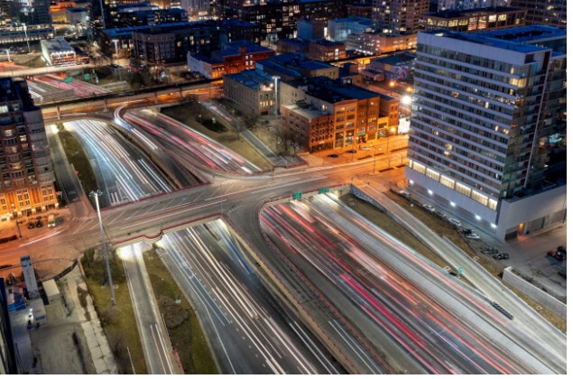 Nighttime traffic in West Loop