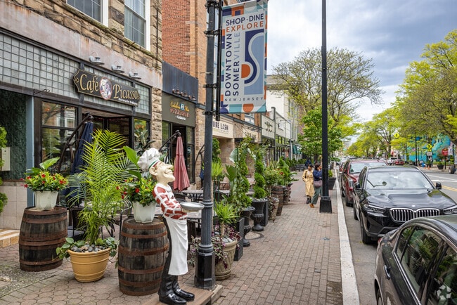 A view of Main St, Somerville NJ, which has restaurants flaunting cuisine from all over the globe.