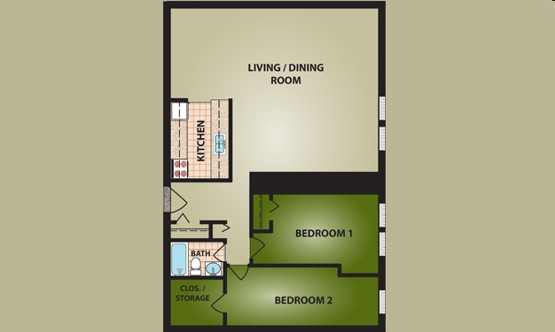 2HAB/1BA - Malvern Apartments
