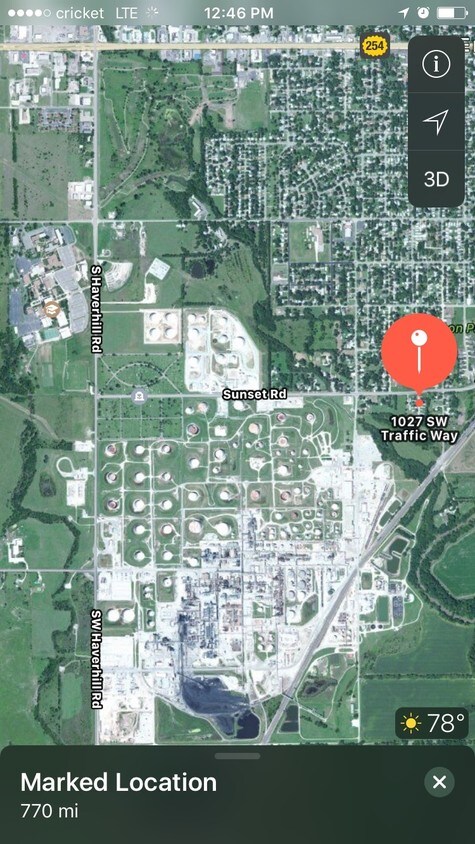 Aerial photo-pin drop is park location - High Point South Mobile Home Park