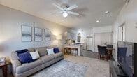 Located at 6626 Hedge Lane Ter in Shawnee, KS, this 1-bedroom, 1-bathroom residence offers a well-designed single-floor layout that maximizes every square foot. The living room greets you upon entry with a large window that invites natural light, neutral-toned walls, a textured ceiling, and a ceiling fan overhead. Wood-look flooring flows through the main living areas, creating a cohesive and easy-to-maintain aesthetic. The kitchen is a functional highlight, featuring an L-shaped layout with a peninsula that doubles as a breakfast bar. White cabinetry, ample counter space, and full appliances — including a range, built-in microwave, dishwasher, and refrigerator — make it well-equipped for daily cooking. The bedroom is a comfortable retreat, complete with plush carpeting, a ceiling fan, and a window with outdoor views that fill the room with natural light. A dedicated closet provides convenient storage. The bathroom features wood-look flooring, a single vanity with storage, a well-lit mirror, and a combined tub and shower. Neutral finishes throughout give the space a clean, move-in-ready feel suitable for a range of lifestyles.