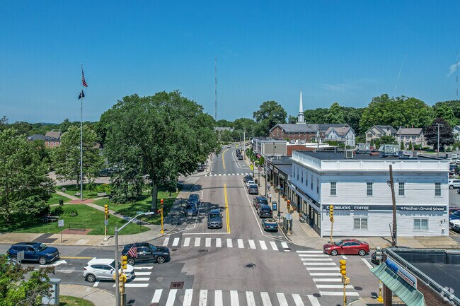 Downtown Needham overview in Babson College.